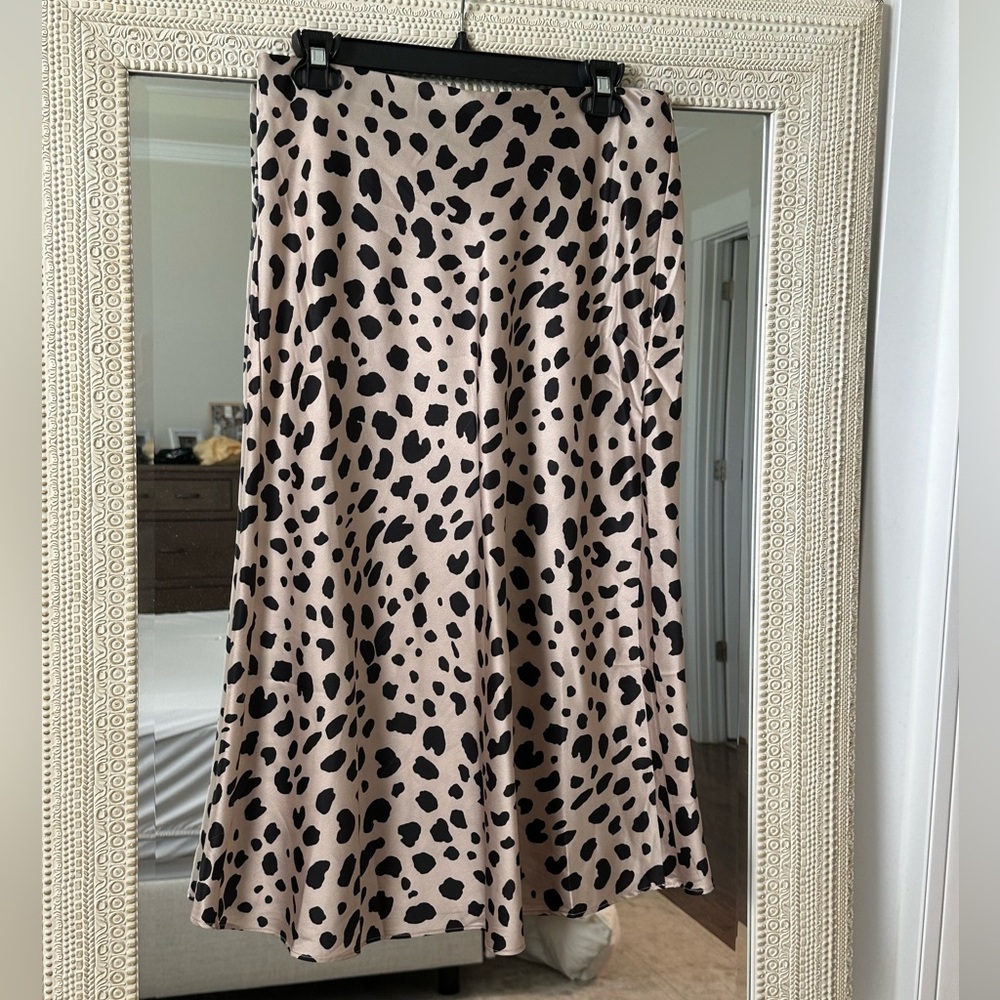 Satin Cheetah Midi Skirt